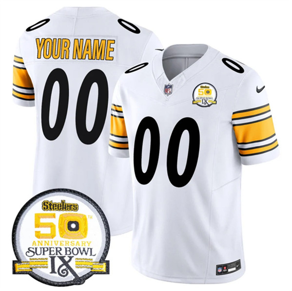 Men's Pittsburgh Steelers Active Player Custom White 2024 F.U.S.E. 50th Anniversary Of Super Bowl IX Alternate Vapor Untouchable Limited Football Stitched Jersey